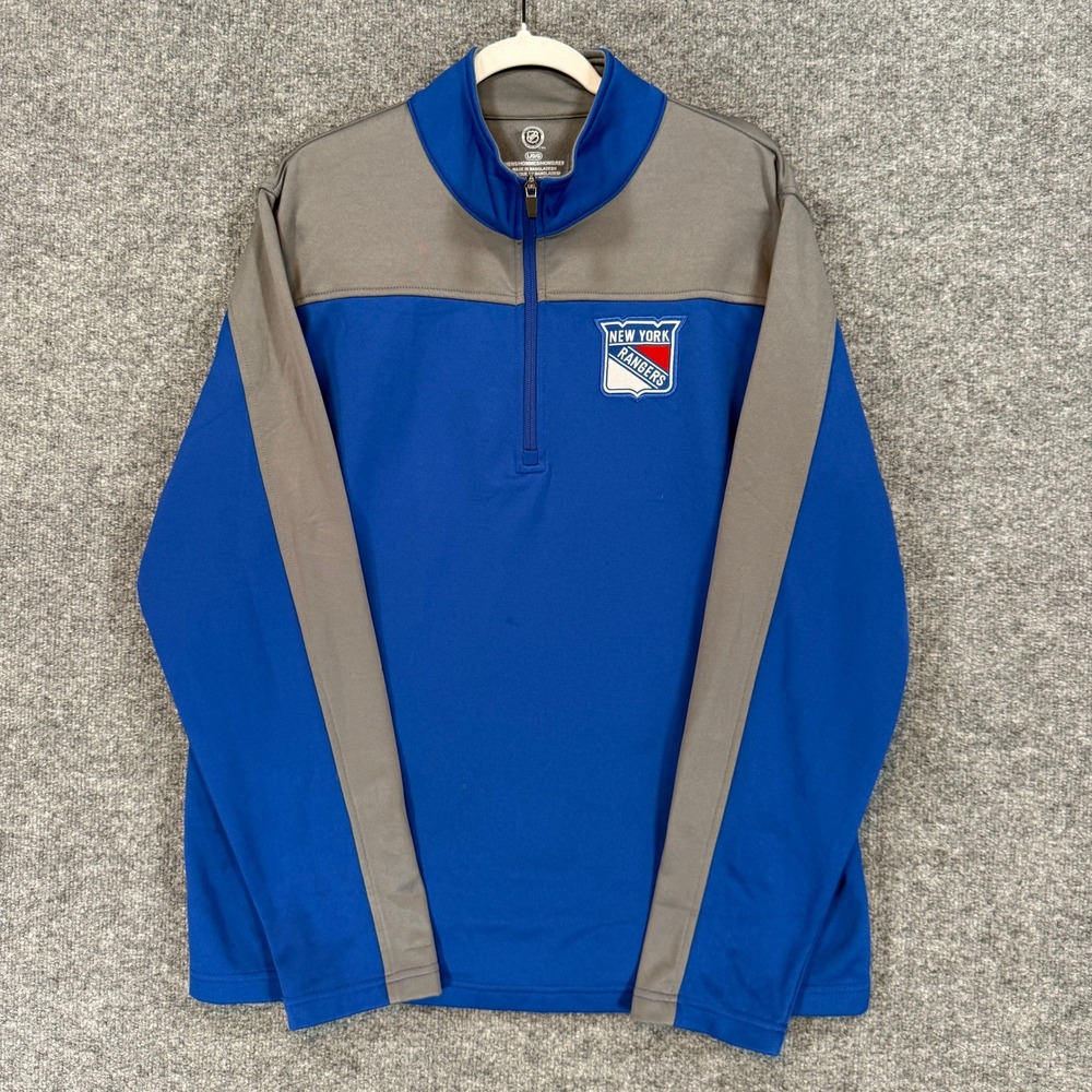 New York Rangers Sweater Mens Large 1/4 Zip NHL‎ Pullover Fleece Hockey Fan Gear